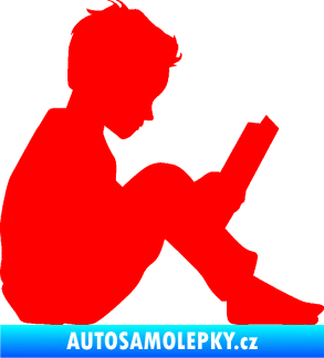 Samolepka Děti silueta 002 pravá chlapec s knížkou Fluorescentní červená