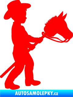 Samolepka Děti silueta 012 pravá kluk s dřevěným koníkem Fluorescentní červená