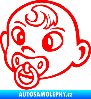 Samolepka Dítě v autě 004 levá miminko s dudlíkem hlavička Fluorescentní červená