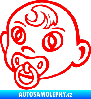 Samolepka Dítě v autě 005 levá miminko s dudlíkem hlavička Fluorescentní červená