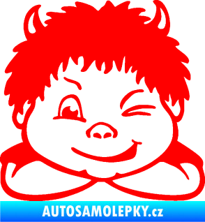 Samolepka Dítě v autě 055 levá kluk čertík Fluorescentní červená
