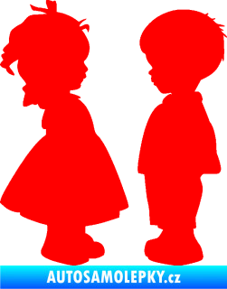 Samolepka Dítě v autě 071 levá holčička s chlapečkem sourozenci Fluorescentní červená