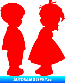 Samolepka Dítě v autě 071 pravá holčička s chlapečkem sourozenci Fluorescentní červená