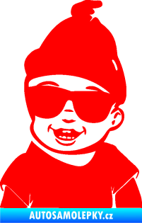 Samolepka Dítě v autě 081 levá chlapeček v brýlích Fluorescentní červená