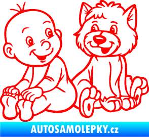 Samolepka Dítě v autě 087 levá chlapeček s pejskem Fluorescentní červená