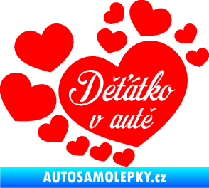 Samolepka Dítě v autě 092 nápis děťátko v autě se srdíčky Fluorescentní červená