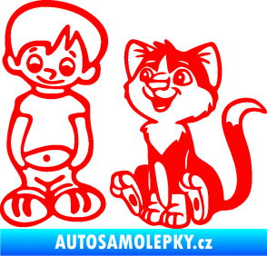 Samolepka Dítě v autě 097 levá kluk a kočka Fluorescentní červená