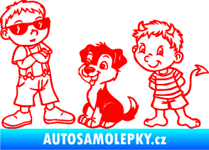 Samolepka Dítě v autě 104 levá dva kluci a pes Fluorescentní červená