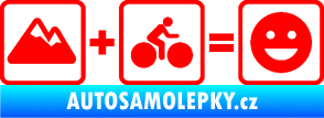 Samolepka Hory + kolo = veselý smajlík cyklista na horách Fluorescentní červená