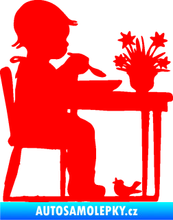 Samolepka Interiér 001 levá dítě u stolečku Fluorescentní červená