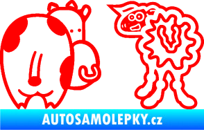 Samolepka JDM kravička a ovečka 001 levá Fluorescentní červená
