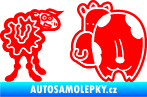 Samolepka JDM kravička a ovečka 002 pravá Fluorescentní červená