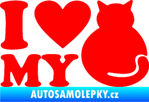 Samolepka Kočka 033 I love my cat Fluorescentní červená