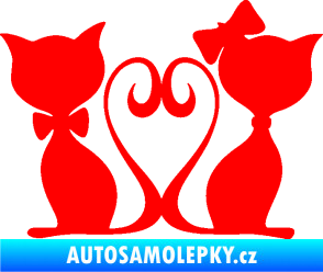 Samolepka Kočky love 002 levá spletené ocásky Fluorescentní červená