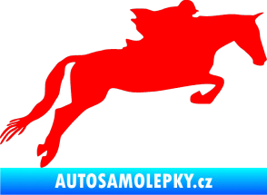 Samolepka Kůň 015 pravá skok s jezdcem Fluorescentní červená