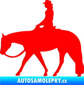 Samolepka Kůň 082 levá kovbojka na koni Fluorescentní červená