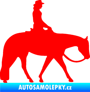 Samolepka Kůň 082 pravá kovbojka na koni Fluorescentní červená