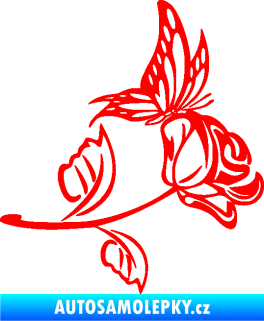 Samolepka Květina dekor 030 pravá růže s motýlkem Fluorescentní červená