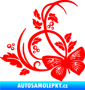 Samolepka Květina dekor 046 levá motýl Fluorescentní červená