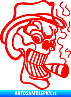 Samolepka Lebka 020 pravá crazy s cigaretou Fluorescentní červená