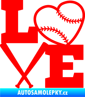 Samolepka Love baseball Fluorescentní červená