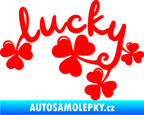 Samolepka Lucky nápis štěstí se čtyřlístky Fluorescentní červená