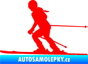 Samolepka Lyžařka 002 levá sjezd Fluorescentní červená