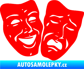 Samolepka Masky tváře 001 pravá veselý a smutný Fluorescentní červená