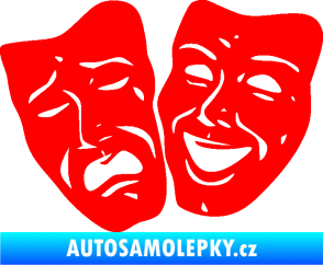 Samolepka Masky tváře 001 levá veselý a smutný Fluorescentní červená