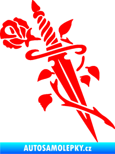 Samolepka Meč s růží pravá Fluorescentní červená