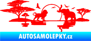 Samolepka Motiv Afrika levá -  zvířata u vody Fluorescentní červená
