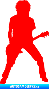 Samolepka Music 010 pravá rocker s kytarou Fluorescentní červená