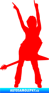 Samolepka Music 016 levá rockerka s kytarou Fluorescentní červená