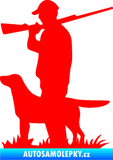 Samolepka Myslivec 005 levá se psem na lovu Fluorescentní červená