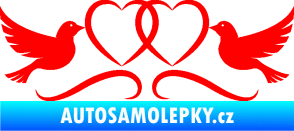 Samolepka Novomanželé 002 holubičky se srdíčky Fluorescentní červená