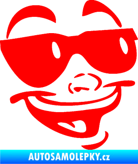 Samolepka Obličej 005 pravá veselý s brýlemi Fluorescentní červená