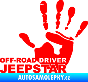 Samolepka Off road driver - Jeep star nápis s rukou Fluorescentní červená