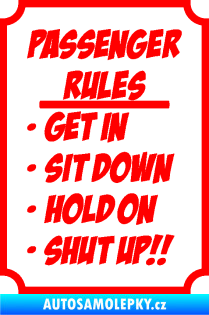 Samolepka Passenger rules nápis pravidla pro cestující Fluorescentní červená