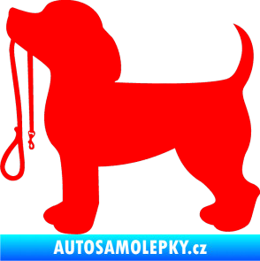 Samolepka Pes 063 levá štěnátko s vodítkem Fluorescentní červená