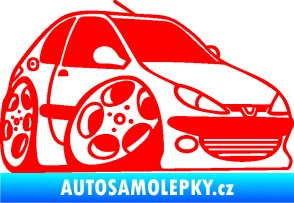 Samolepka Peugeot 206 karikatura pravá Fluorescentní červená