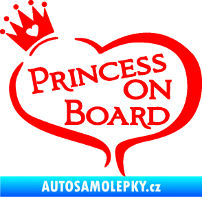 Samolepka Princess on board nápis s korunkou Fluorescentní červená
