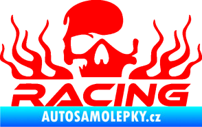 Samolepka Racing nápis s lebkou pravá Fluorescentní červená