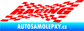 Samolepka Racing nápis v šachovnici Fluorescentní červená