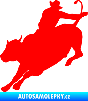 Samolepka Rodeo 001 levá  kovboj s býkem Fluorescentní červená