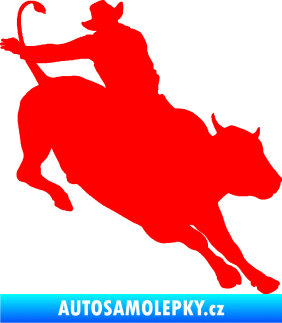 Samolepka Rodeo 001 pravá  kovboj s býkem Fluorescentní červená
