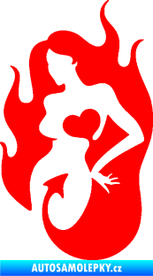 Samolepka Sexy žena 004 levá s ďáblem v těle Fluorescentní červená