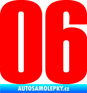Samolepka Startovní číslo 06 typ 2   Fluorescentní červená