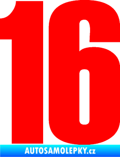 Samolepka Startovní číslo 16 typ 2   Fluorescentní červená