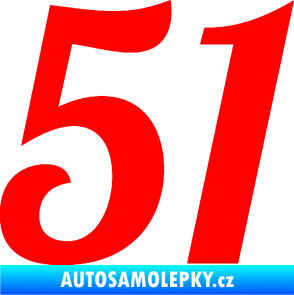 Samolepka Startovní číslo 51 typ 3 Fluorescentní červená
