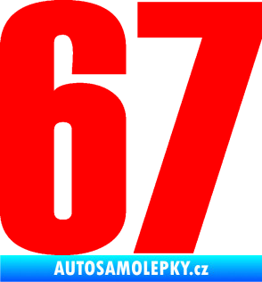 Samolepka Startovní číslo 67 typ 2      Fluorescentní červená